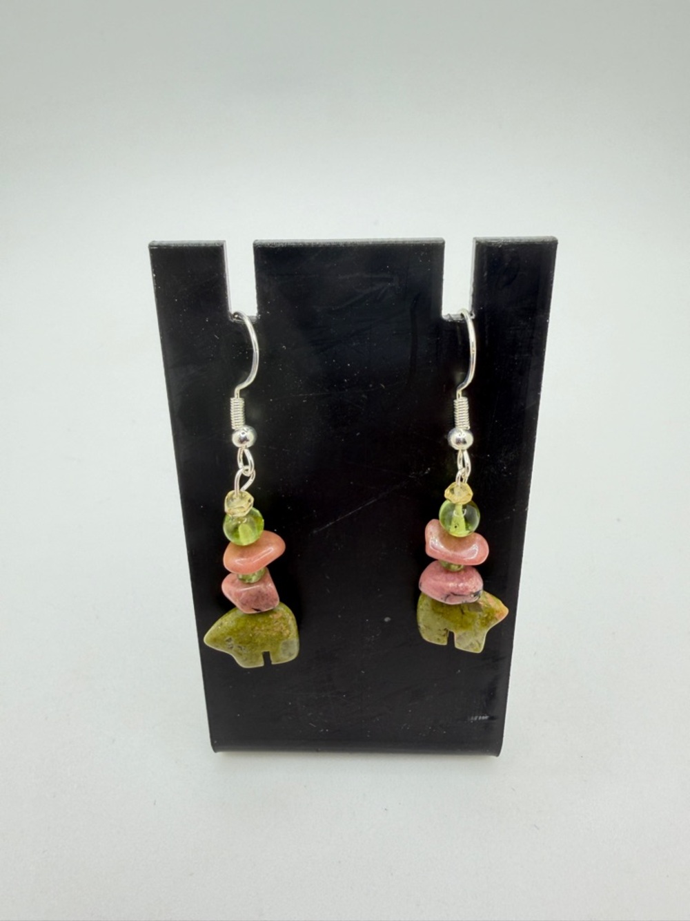 NWOT ~2",‎ s925 Jasper bear, peridot, rhodochrosite, citrine dangle earrings!